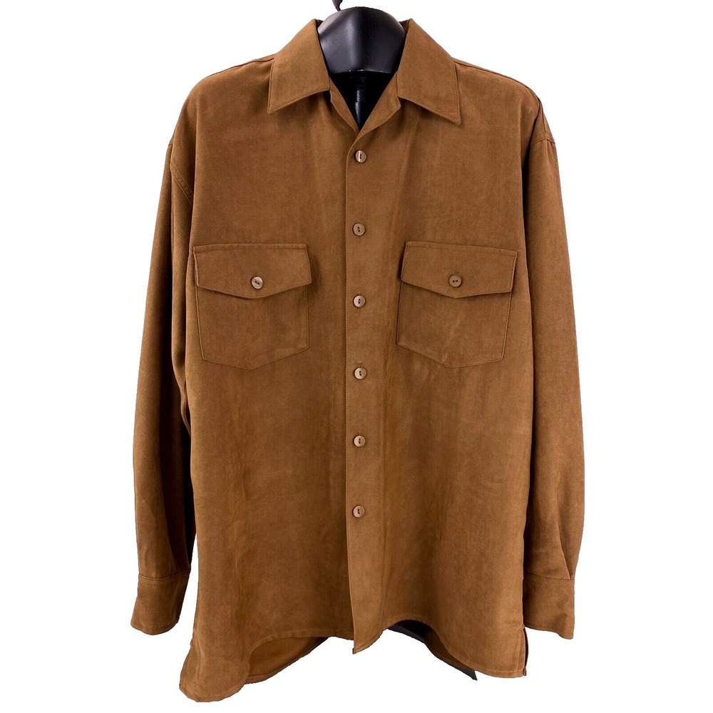 Consensus Long Sleeve Shirt Men's M Sueded Microfiber Top Brown Thick Fabric